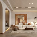 Minimalist Living Room Interior With Curved Archways Neutral Sofa And Floor Lamp
