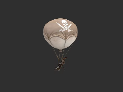 Brown Hot Air Balloon With Skull And Crossbones Symbol And Hanging Basket 3d model