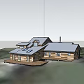 Wooden Detached Villa With Dark Roof Mountain View Blue Sky And Wooden Deck