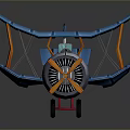 Colorful Toy Biplane With Blue Wings Red Fuselage Silver Propeller And Orange Struts