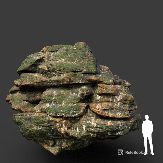 Wooden Stone Large Natural Rock Formation With Green Moss And Human Silhouette 3d model 