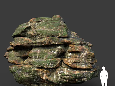Wooden Stone Large Natural Rock Formation With Green Moss And Human Silhouette 3d model