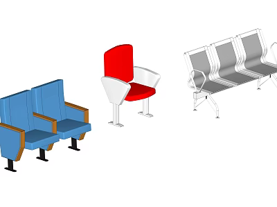 Various Types Of Public Chairs With Blue Red Gray Colors And Modern Design 3d model
