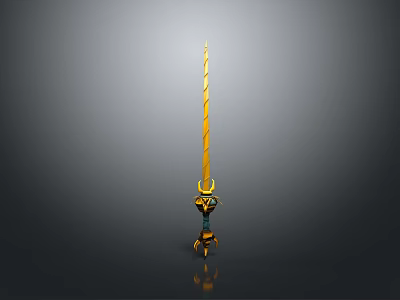 Golden Spiral Blade Sword With Decorative Hilt Ornate Design Against Grey Gradient Background 3d model