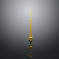 Golden Spiral Blade Sword With Decorative Hilt Ornate Design Against Grey Gradient Background