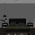 Double Bed With Black Leather Headboard Zebra Print Green Bedding Bedside Tables And Wooden Floor