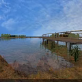 Tranquil Scenic View With Wooden Pier Clear Water And Blue Sky