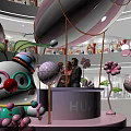 Cartoon Character Inflatable Model For Shopping Mall Event With Pink Decoration And Balloon Elements