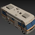 Beige Recreational Vehicle With Orange Stripes Roof Air Conditioners And Side Windows