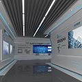 Exhibition Booth 3D Layout Design With Curved Structures Display Areas And Reception Counter 3d model