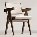 Minimalist Wooden Armchair With Woven Backrest Natural Wood Frame And Padded Seat