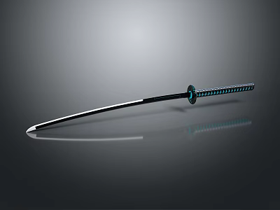 Traditional Japanese Katana Weapon With Sharp Blade And Blue Handle Design 3d model