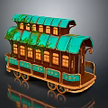 Vintage Tram Model With Green Roof Wooden Structure Decorative Windows And Wheels