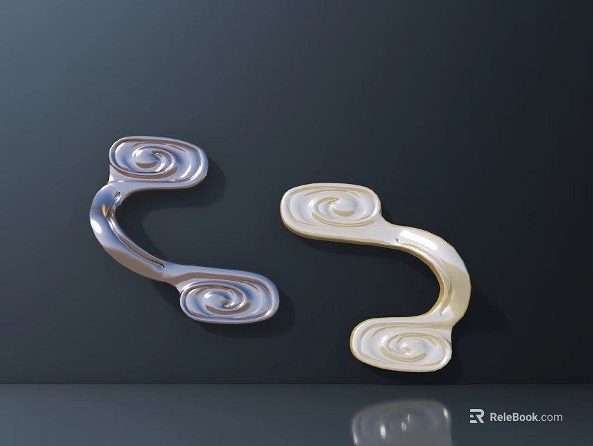 Elegant Decorative Metal Silver And Golden Handles With Curved Scroll Design 3d model 