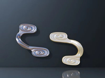 Elegant Decorative Metal Silver And Golden Handles With Curved Scroll Design 3d model