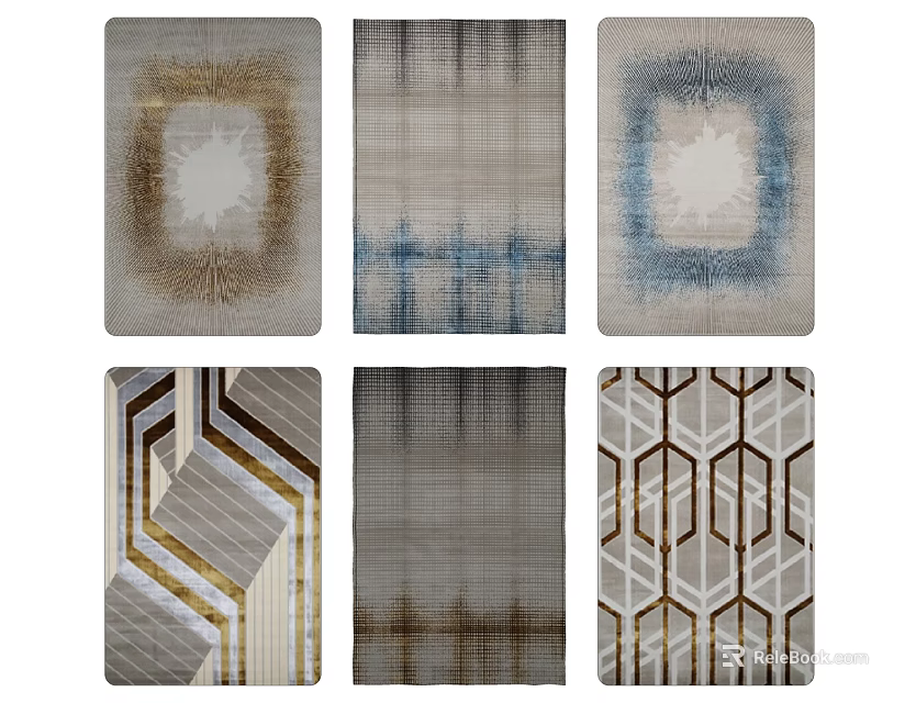Square Rugs Featuring Geometric Patterns Modern Textures And Blue Brown Gold Tones 3d model