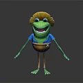Cartoon Frog Character With Yellow Straw Hat Green Body Blue Shirt And Orange Pants