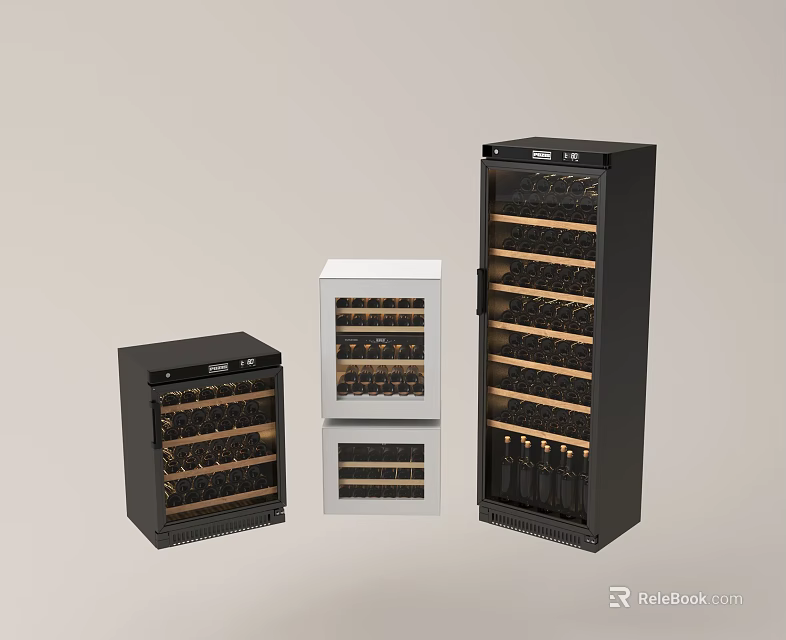 Modern Wine Coolers in Black and White with Glass Doors and Wooden Racks 3d model 
