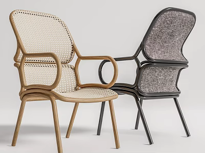 Modern Light And Dark Leisure Chairs With Woven Seats And Curved Armrests Design 3d model