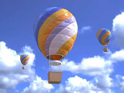 Colorful Hot Air Balloons Flying In Blue Sky With White Clouds 3d model
