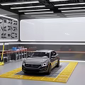 4S Shop Workshop With Car On Yellow Grid Mat And Repair Equipment