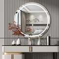 Elegant Modern Dressing Table With Round Mirror Stool And Decorative Items 3d model