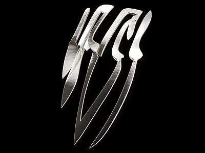 Silver Metal Cutlery Set With Forks Knives And Sleek Design 3d model