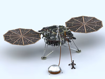 Spacecraft Lander with Large Solar Panels Landing Legs Small Equipment and Round Instrument 3d model
