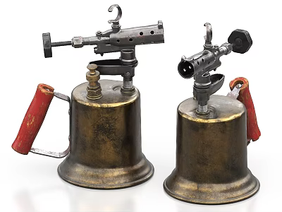 Vintage Industrial Equipment With Brass Bodies Red Handles And Adjustable Nozzles 3d model