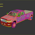 Silver Heavy Duty Pickup Truck With Double Cab Flatbed And Yellow Roof Lights