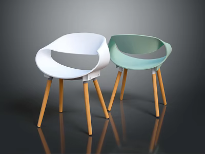 Modern Stylish Chairs With Curved Backrests And Wooden Legs In White And Light Green 3d model