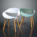 Modern Stylish Chairs With Curved Backrests And Wooden Legs In White And Light Green