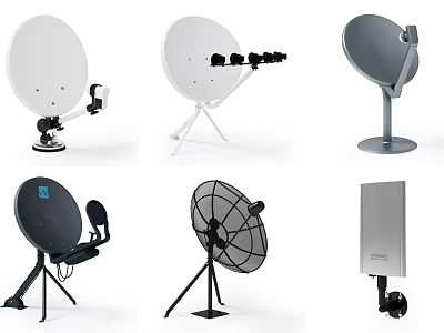 Various Satellite Dishes And Entertainment Electronics With Stands For Home Use 3d model
