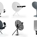 Various Satellite Dishes And Entertainment Electronics With Stands For Home Use