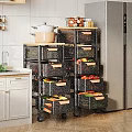 Practical Kitchen Storage Cabinets With Multiple Tiers And Wheels Wooden Handle Baskets Storing Fresh Vegetables