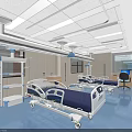 Modern Hospital Ward Interior With Blue Beds White Frames Medical Equipment And Blue Flooring