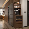 Modern Walnut Wood Side Cabinet With Multi Functional Storage For Cozy Kitchen And Dining Space