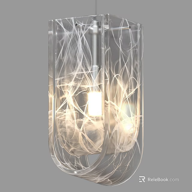 Modern Chandelier With White Wispy Strings And Transparent Structure For Interior Lighting Design 3d model 