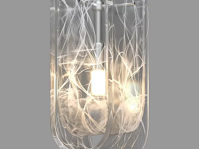 Modern Chandelier With White Wispy Strings And Transparent Structure For Interior Lighting Design 3d model