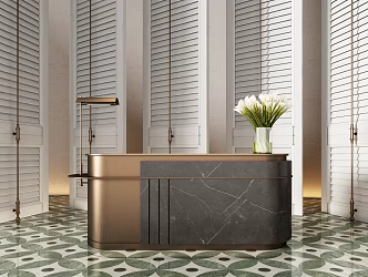 Hotel lobby reception desk front desk water bar 3d model