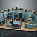 Cozy Cartoon Room Interior With Light Blue Sofa Rug Wooden Floor And Spotlights