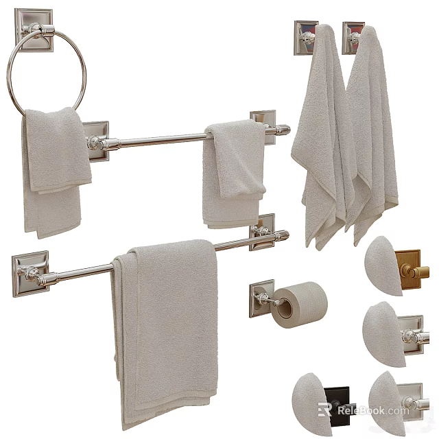 Bathroom Cabinet Rack with Towel Bars Toilet Paper Holder and Hanging Towels 3d model 