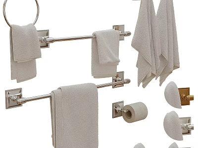 Bathroom Cabinet Rack with Towel Bars Toilet Paper Holder and Hanging Towels 3d model