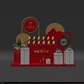 Traditional Cloud Temple Fair Scene With Red Decorations Circular Elements Drum Lanterns And Gift Boxes 3d model