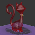 Purple Sparkling Cat Shaped Decorative Figurine With Curled Tail Bell And Glowing Base