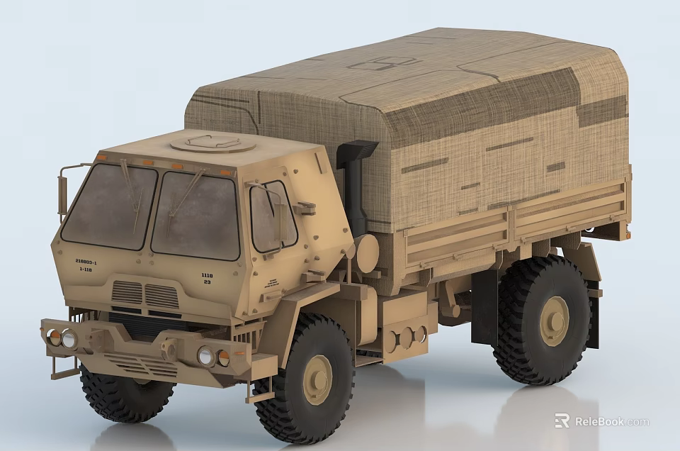 Khaki Military Utility Truck With Canvas Covered Cargo Bed And Off Road Tires 3d model 