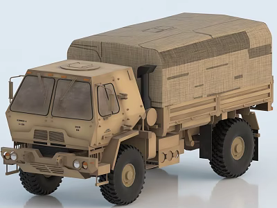 Khaki Military Utility Truck With Canvas Covered Cargo Bed And Off Road Tires 3d model
