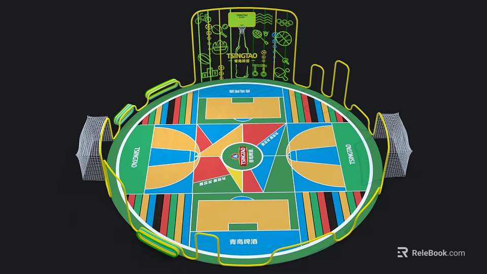 Interactive Sports Zone With Round Court Multi Sports Colorful Sections And Basketball Area 3d model 