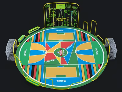 Interactive Sports Zone With Round Court Multi Sports Colorful Sections And Basketball Area 3d model
