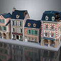 Residential Building Models with Various Colors Sloped Roofs Arched Doors and Colorful Facades